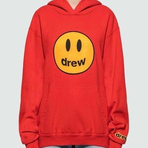 Drew House Red Hoodie with Yellow Smiley